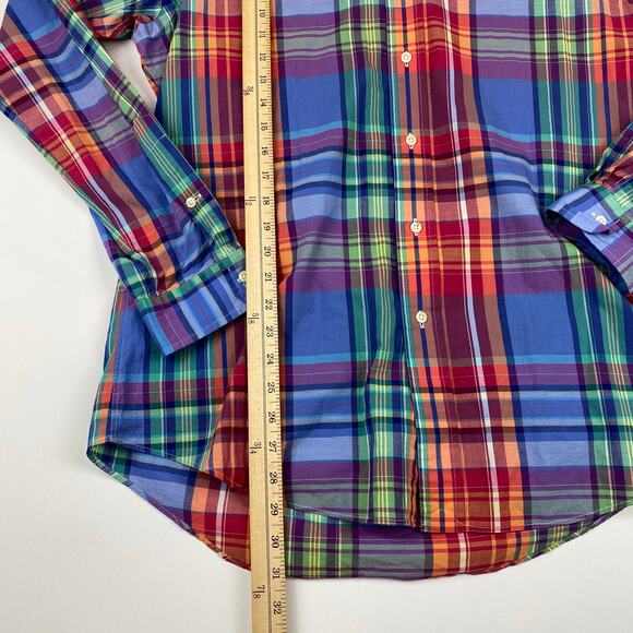 Ralph Lauren Plaid Button Up Custom Fit Colorful Yellow Pony Mens Large - Picture 7 of 8